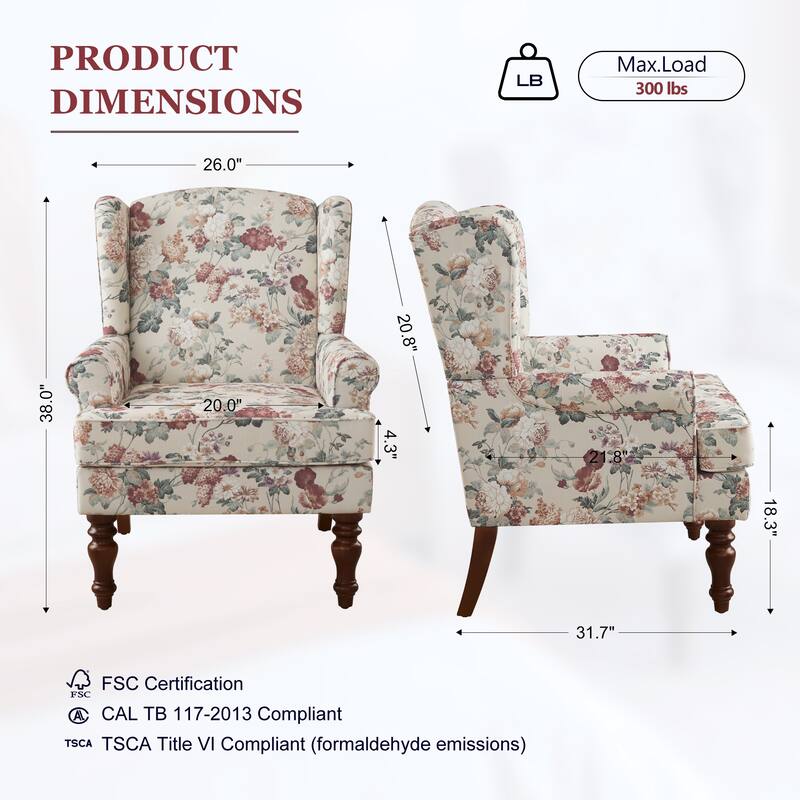 Accent Armchair with Turned Legs Set of 2 Blue/ Beige / Grey