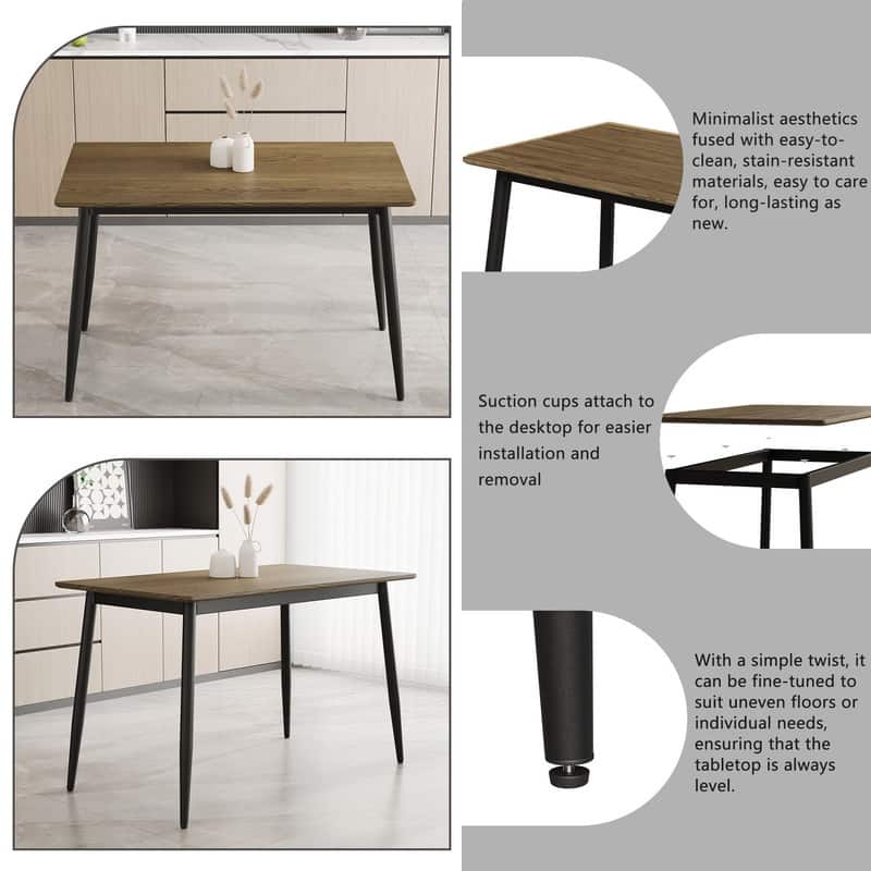 Modern Minimalist Dining Table with Black Metal Legs - Seats 6