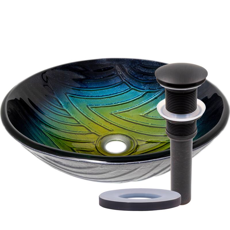 Miseno MVS-TIG-8123 Miscela 16-1/2" Circular Glass Vessel Bathroom - Navy / Oil Rubbed Bronze Drain