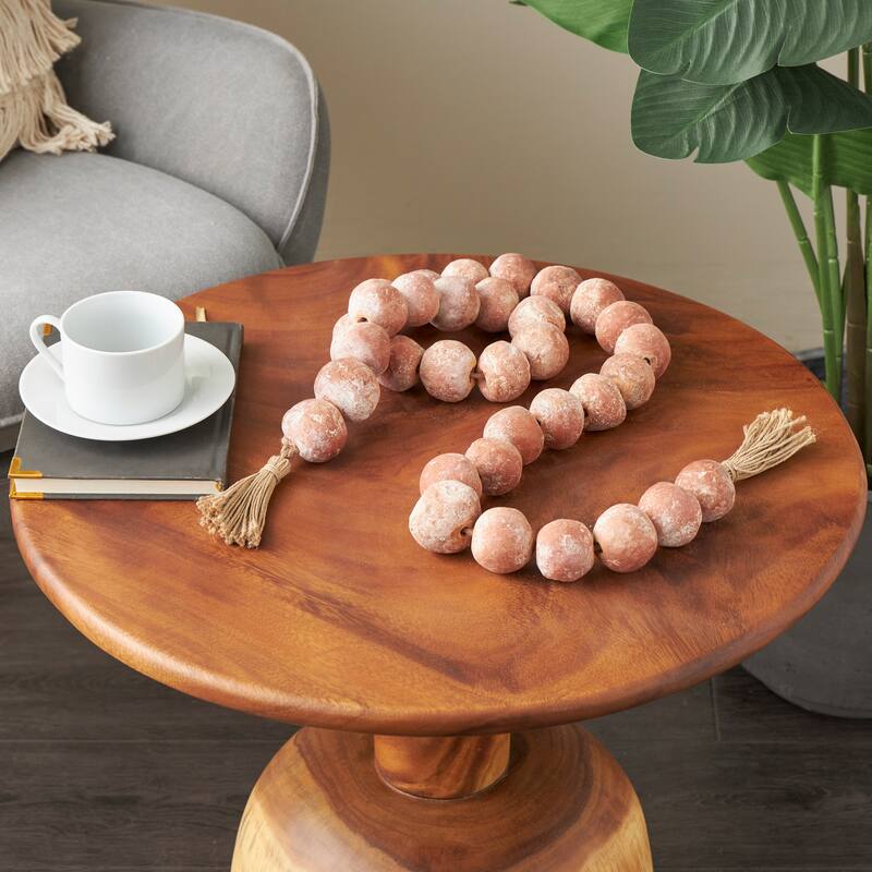 Ceramic Handmade Round Intricately Shaped Large Distressed Beaded Garland with Tassel