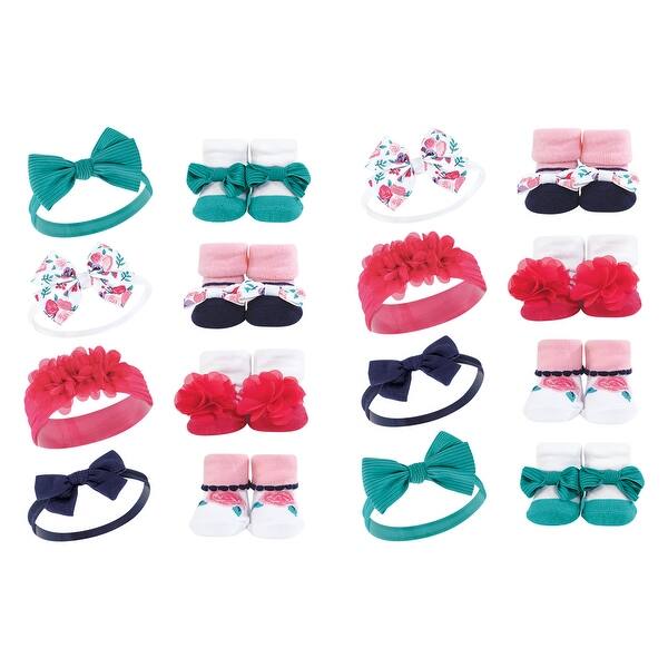 slide 1 of 1, Hudson Baby Infant Girl 16Pc Headband and Socks Giftset, Bright Pink Floral, One Size - Bright Pink Floral Bright Pink Floral - One Size
