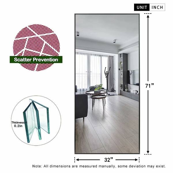 dimension image slide 6 of 20, Modern Aluminum Alloy Thin Framed Full Length Floor Mirror