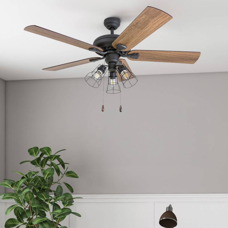 52" Prominence Home Lincoln Woods Bronze Industrial Farmhouse Style LED Ceiling Fan with Light, Pull Chain