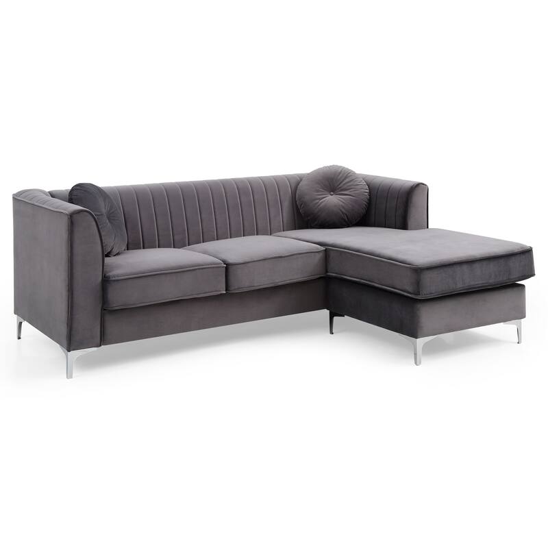 G790B-SC Gray Velvet Sofa Chaise, 75x63x32 inches, 146 lbs, Semi Assembled