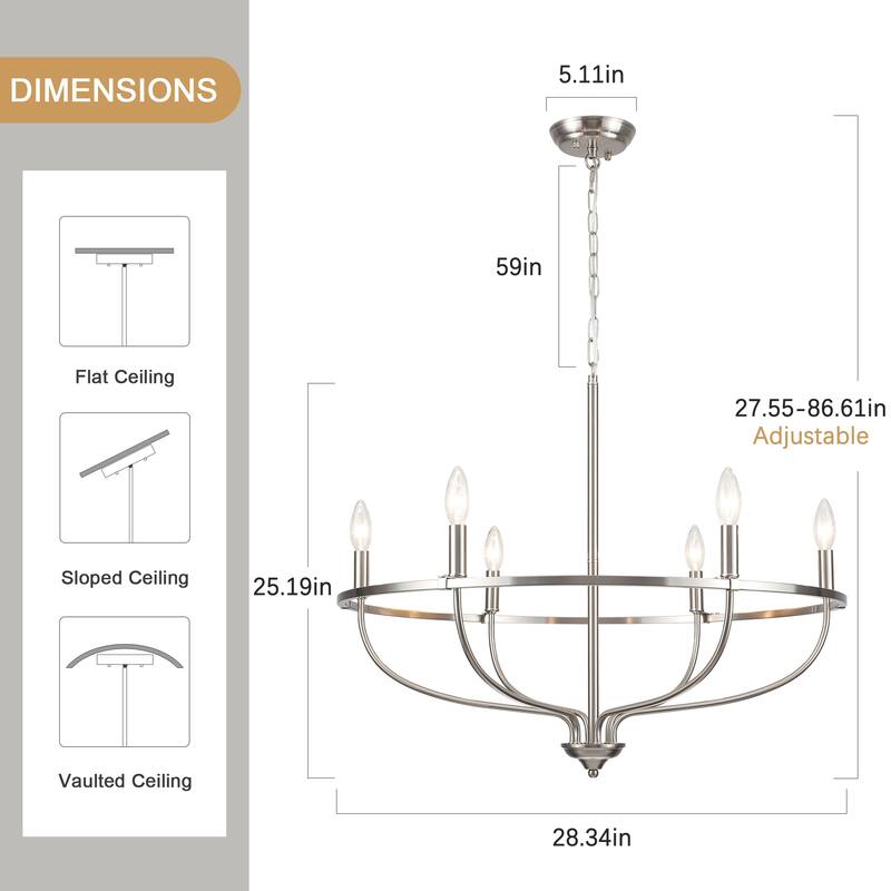 6-Light Circle Candlestick Hanging Linear Chandelier Lighting Island Chandelier Fixture for Kitchen Island