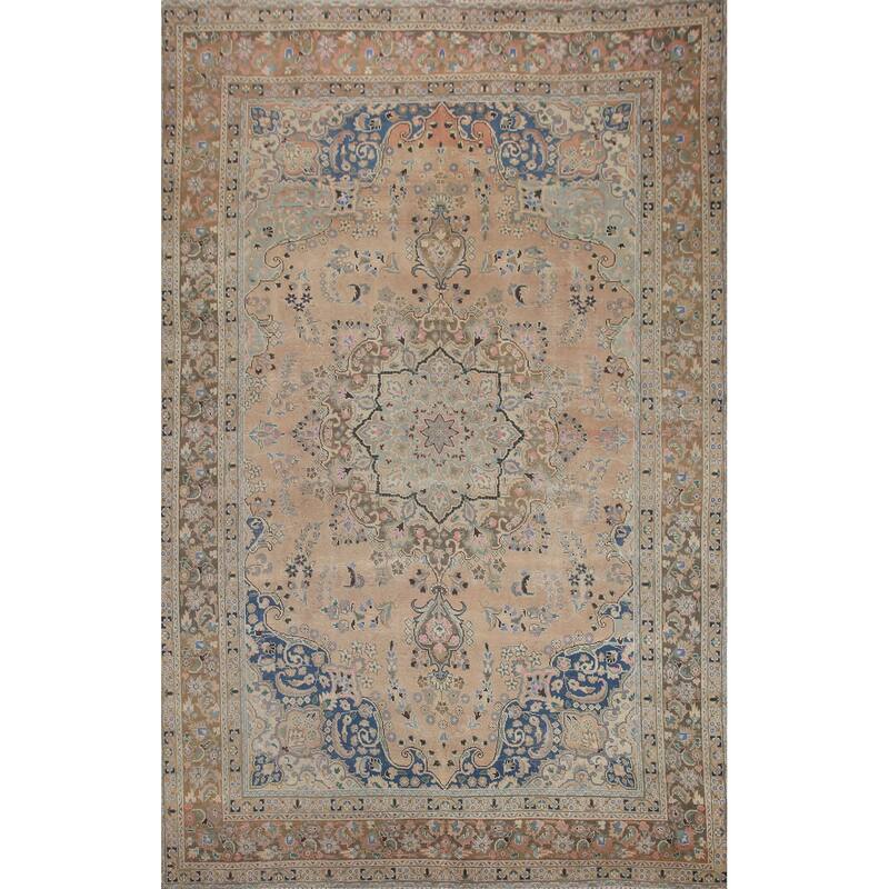 Hand Knotted Oriental 100% Wool Carpet Traditional Floral Coral Mashad Area Rug - 11' 2'' X 7' 11''