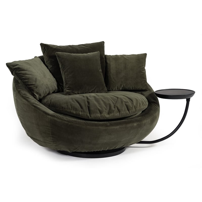 Divani Casa Pascal Modern Round Green Velvet Swivel Lounge Chair