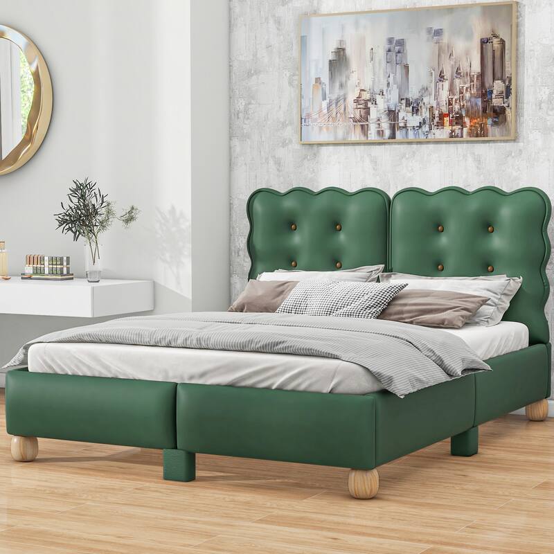Full Size Upholstered Platform Bed with Support Legs Bed Bath