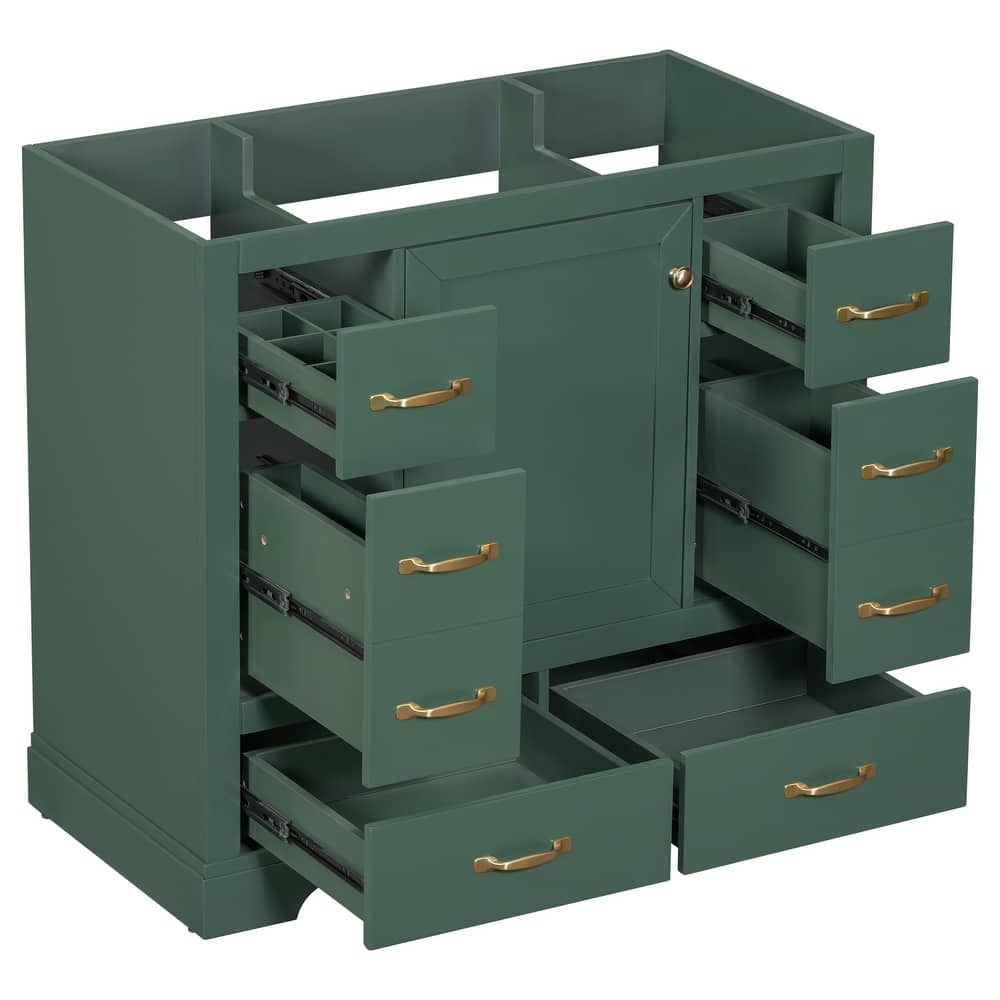 Roomfitters 36" Bathroom Vanity without Sink, Cabinet Base Only, 6 Drawers, Drawer Divider and Adjustable Shelf