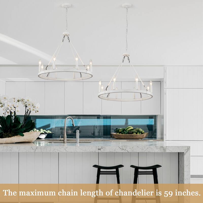 8-Light Candlestick Wagon Wheel Chandelier Linear Chandelier Lighting for Kitchen Island