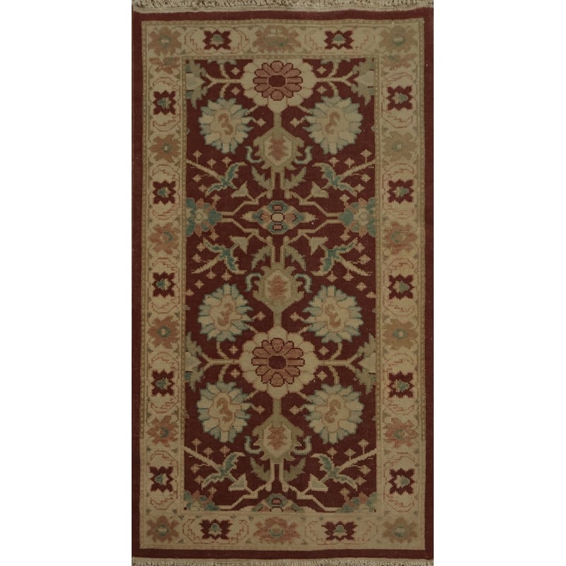 Hand Knotted Oriental 100% Wool Carpet Traditional All-Over Red Ziegler Area Rug - 3' 9'' X 2' 1''