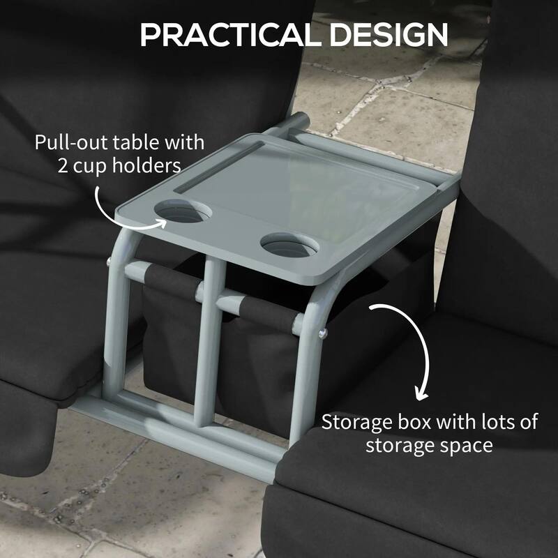 2-Seater Outdoor Porch Swing with Canopy and Table, Patio Swing Chair