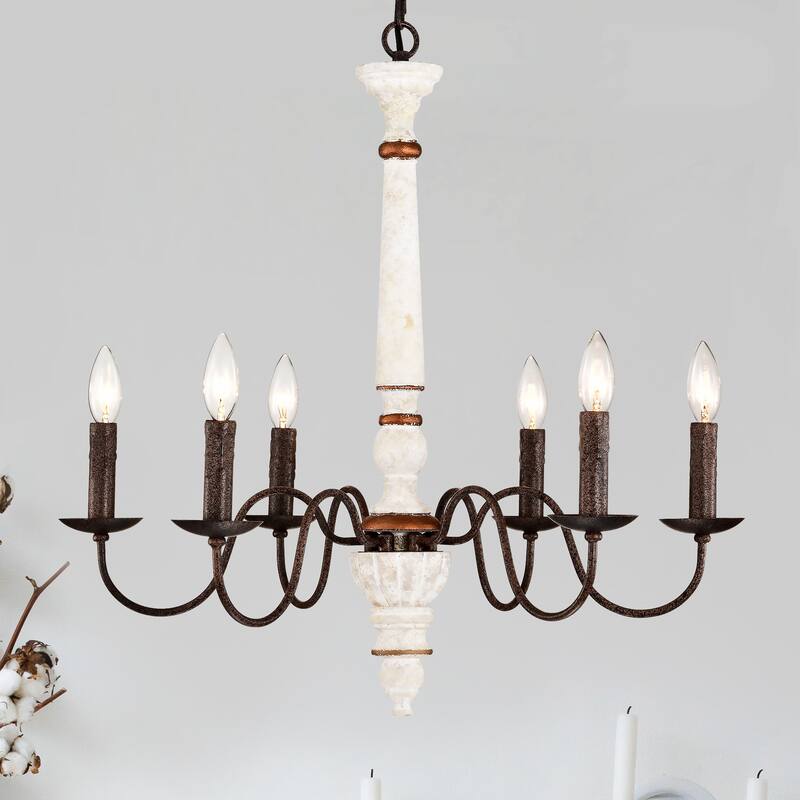 Retro 6-Light Candlestick Design Chandelier, Height Adjustable, for Dining Room, Kitchen, Living Room and Bedroom