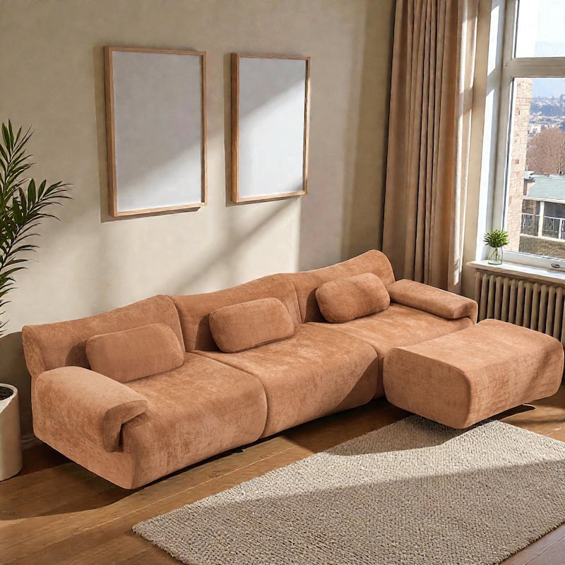 Modular Chenille Sofa Set with Armchair, Extra Large Deep Seat 3 Seater Compression Couch with Pillows