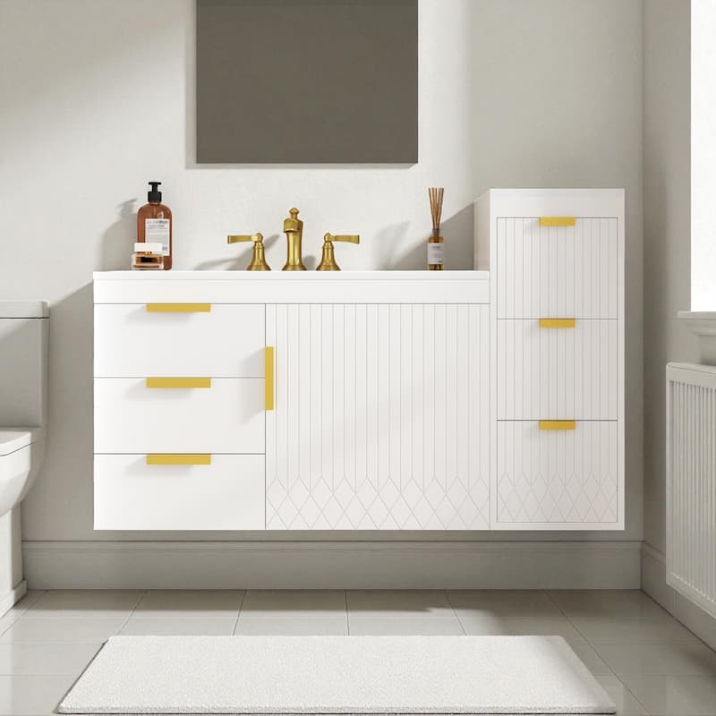30" Wall Mounted Bathroom Vanity with Sink and Side Cabinet, Modern Floating Bathroom Cabinet with Soft-Close Doors and Drawers