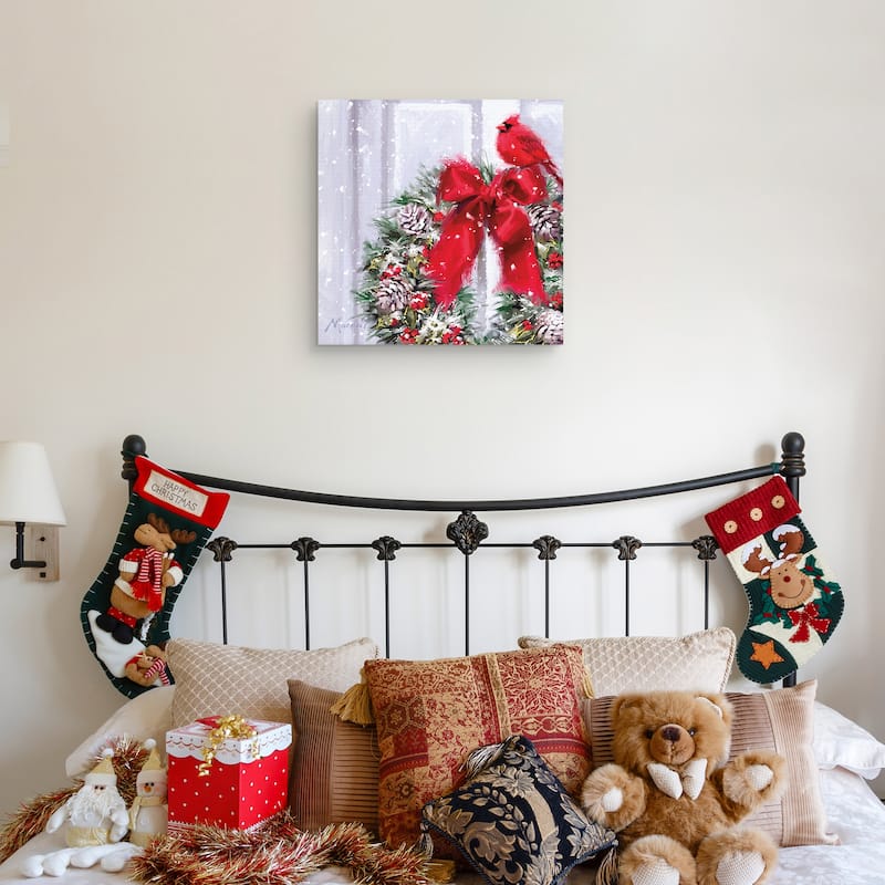 Cardinal on Wreath by The Macneil Studio Canvas Art Print
