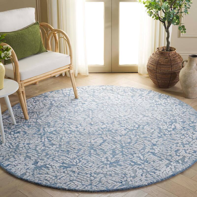 SAFAVIEH Handmade Glamour Isey Modern Wool & Viscose Rug - 6' Round - Blue/Ivory