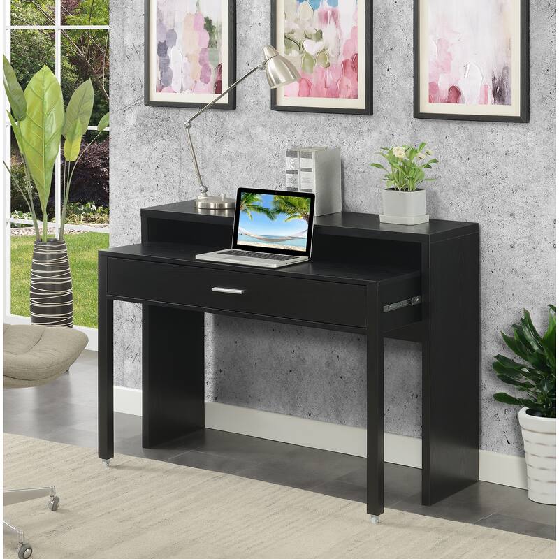 Convenience Concepts Newport JB Console/Sliding Desk with Drawer and Riser - Black