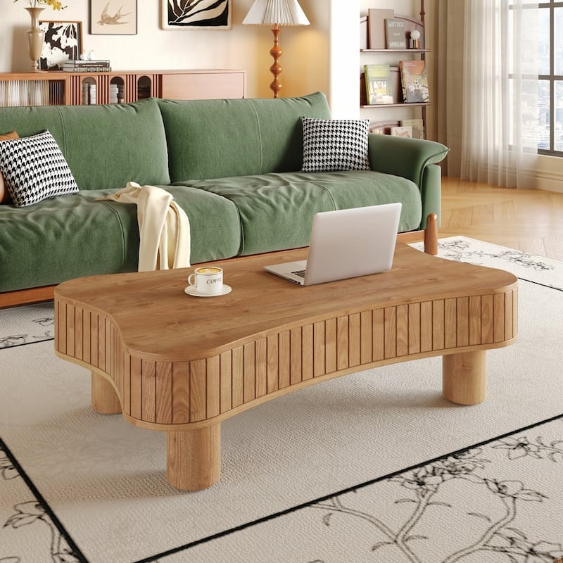 Lift Top Coffee Table with Fluted Panel Hidden Storage