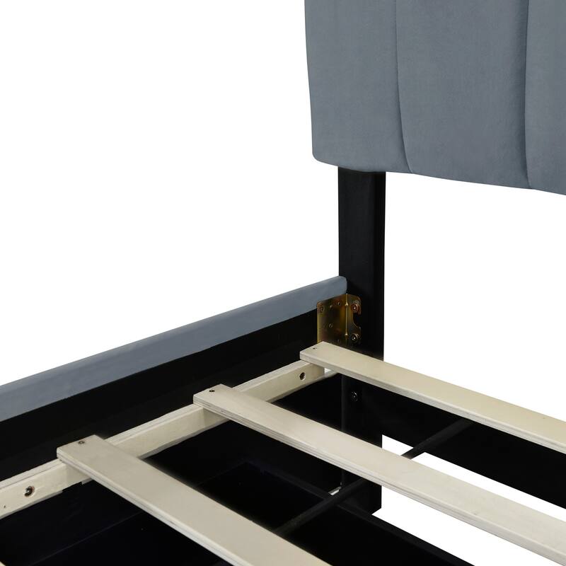 Queen Size Velvet Upholstered Platform Bed with Twin XL Trundle, 2 Storage Drawers & Tufted Headboard