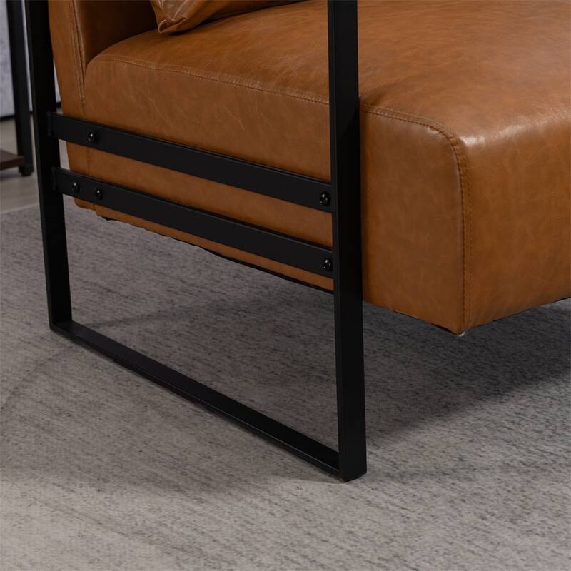 Leather Accent Chair with Metal Frame for Living Room