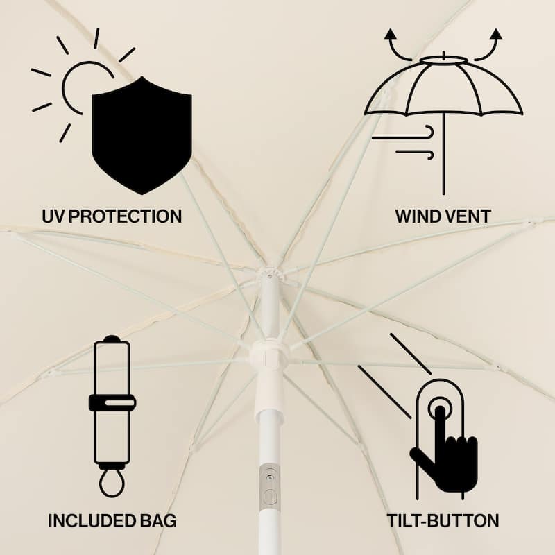 Horizon 6.5ft. Beach Umbrella with Tilt, Wind Vent, UV Protection, and Carry Bag