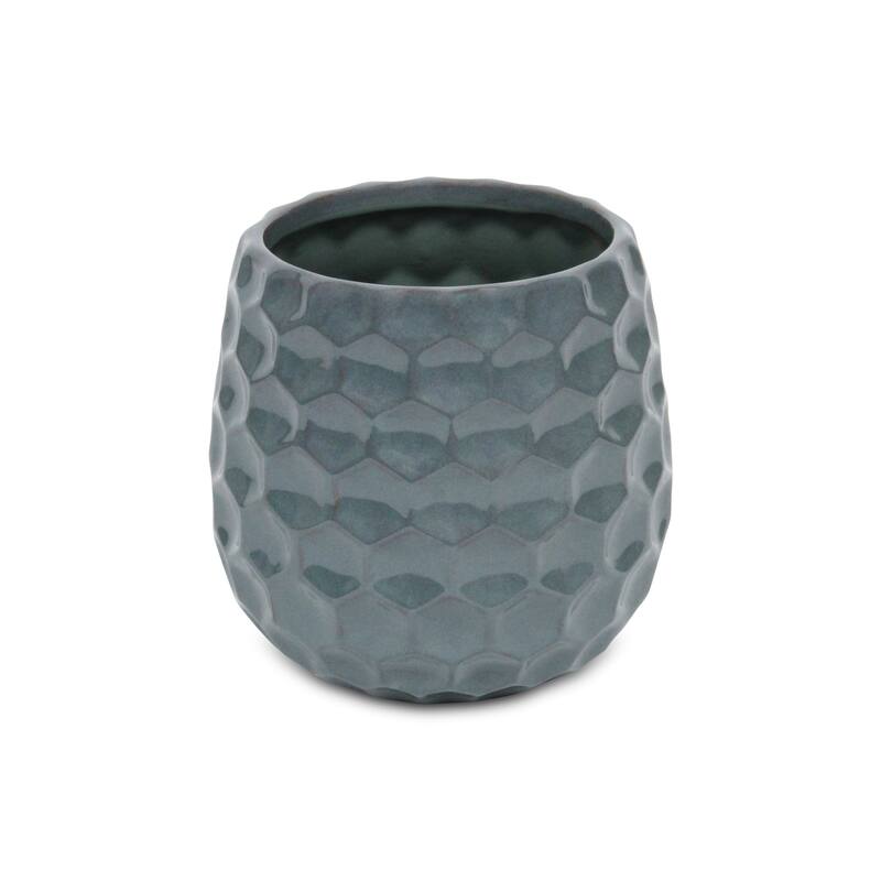 HomeRoots Blue Ceramic 38 Ounce Round Distressed Pot Planter - 5.75 in. x 5.50 in. x 5.75 in.