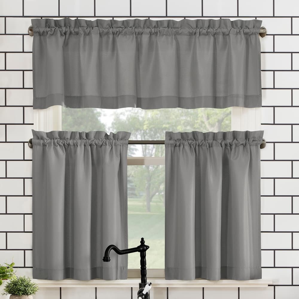 No. 918 Martine Microfiber Semi-Sheer Rod Pocket Kitchen Curtain Valance and Tiers Set