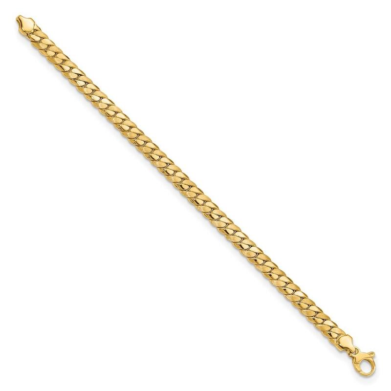 Curata 14k Gold Satin and Polished 6.5mm Fancy Curb Bracelet 7.75 Inch