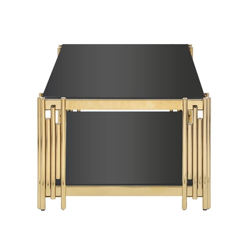 Rectangular Coffee Table with Black Tempered Glass Top