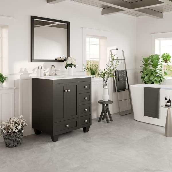 Eviva Acclaim 28 in. W x 22 in. D x 34 in. H Bath Vanity in Espresso with White Carrara Quartz Top with White Sink