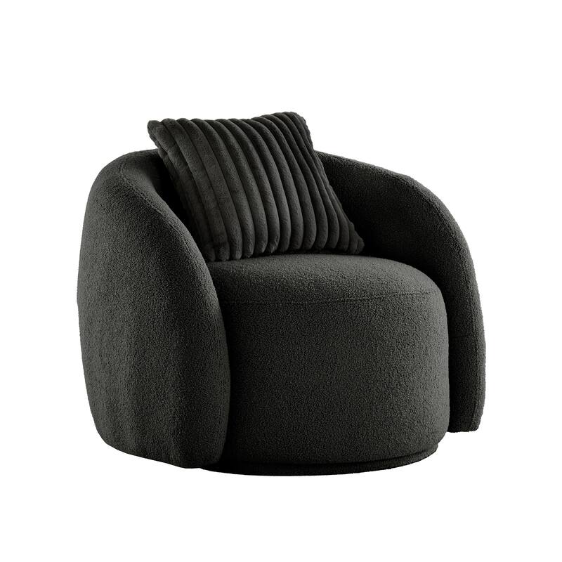 Willits Boucle Accent Chair with Cloud-Like Curved Design and Furry Channel Pillow by iNSPIRE Q Modern - Black