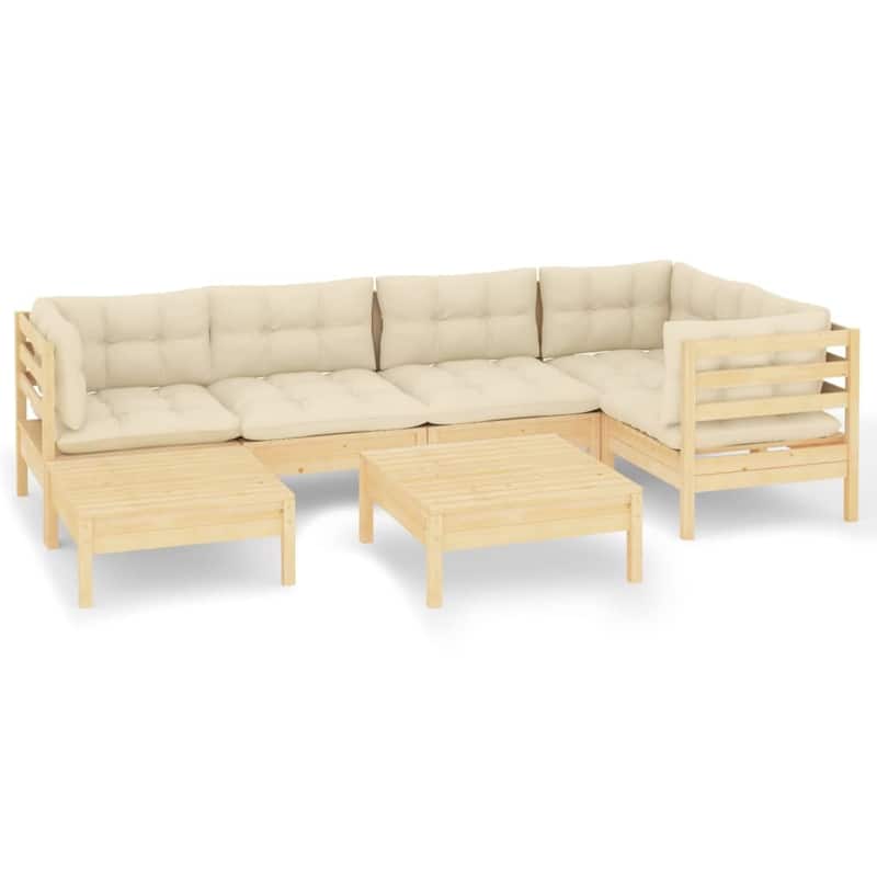 vidaXL Solid Pinewood Patio Lounge Set 7 Piece with Cushions Multi Colors - 25" x 25" x 24.6"