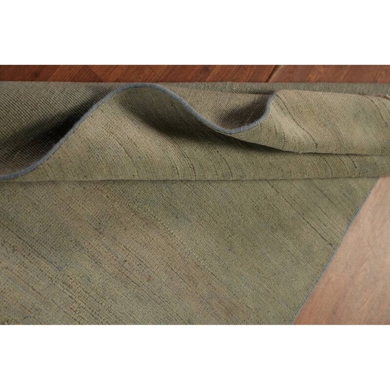 Solid Gabbeh Oriental Rug Handmade Solid Green Wool Carpet - 3'4" x 4'10"
