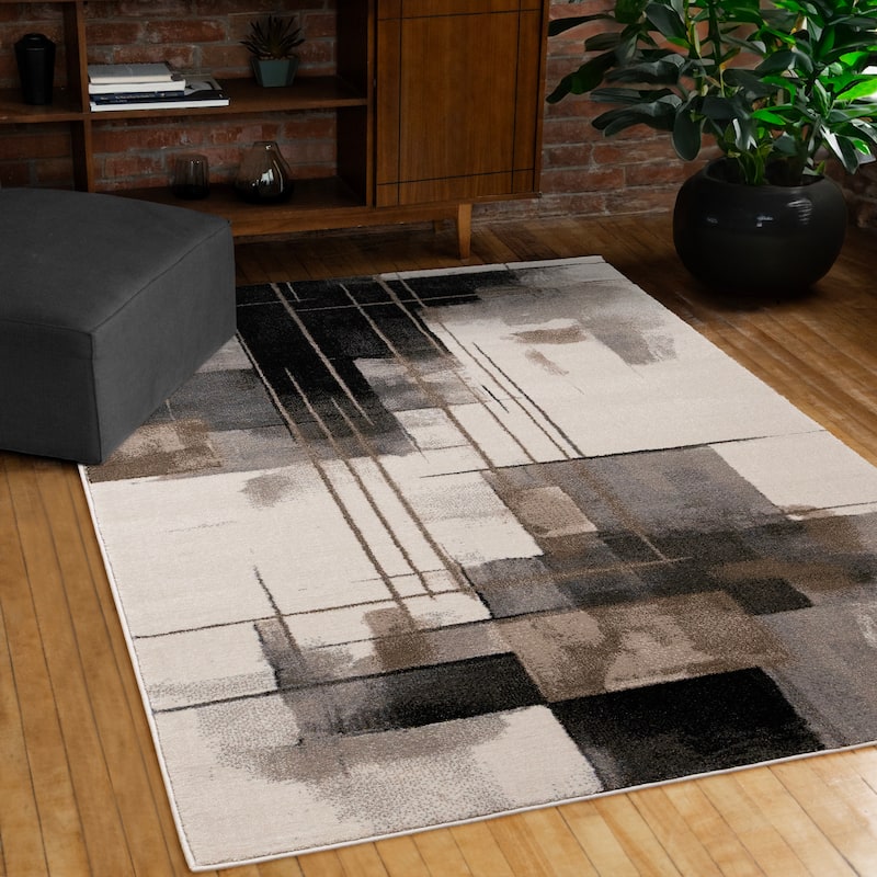 Shade White Black Taupe Brown Modern High-Traffic Rug