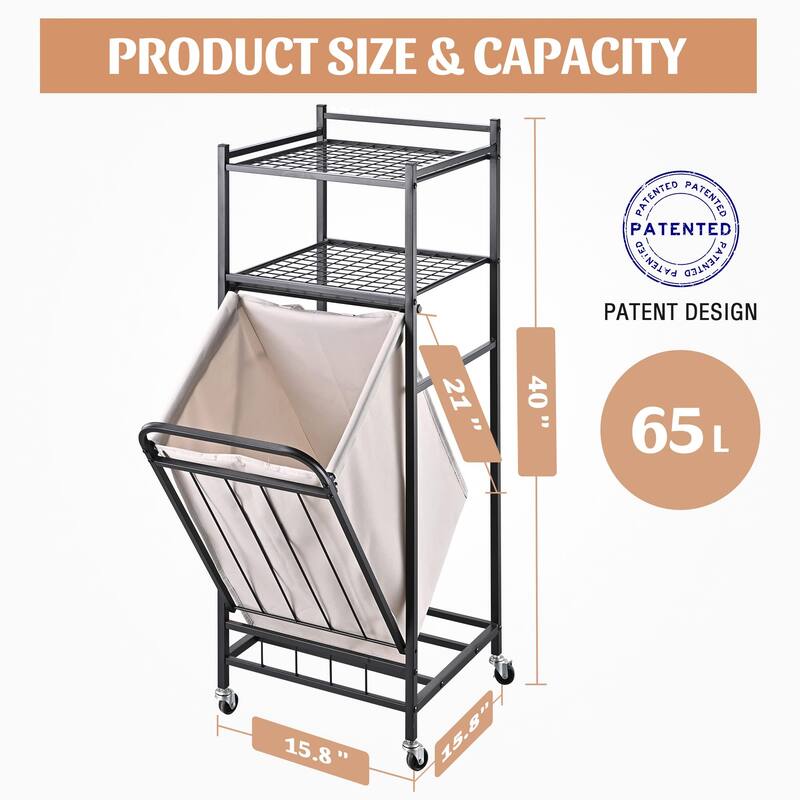 Tilt Out Laundry Hamper, Lockable Wheels