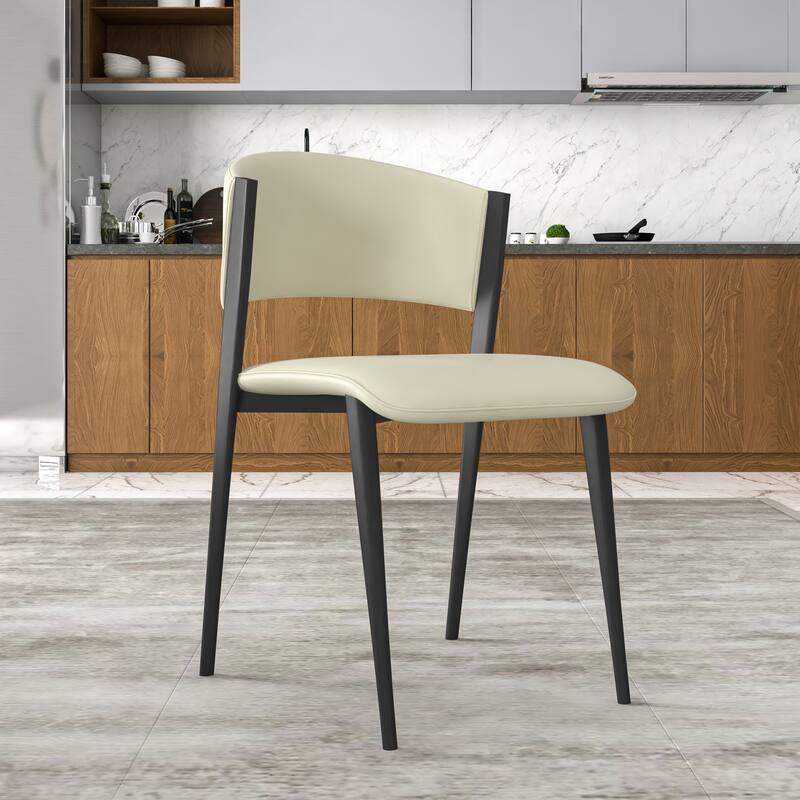 Modern Leather Dining Chair - Upholstered Accent Chair with Metal Legs, Curved Open Back & No Assembly - For Kitchen or Office