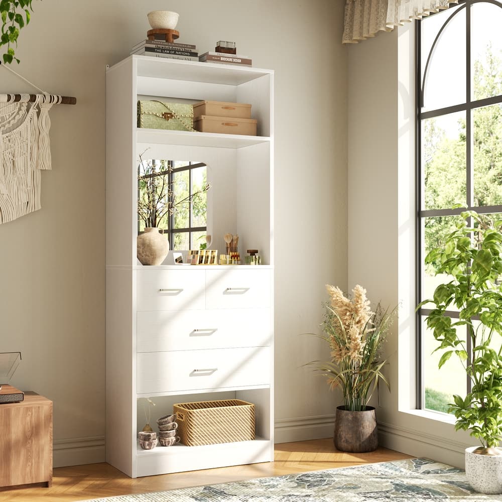 Cimly 25''W Closet Organizer with Mirror and Drawers, Freestanding Closet System for Walk-in/ Reach-in Closet