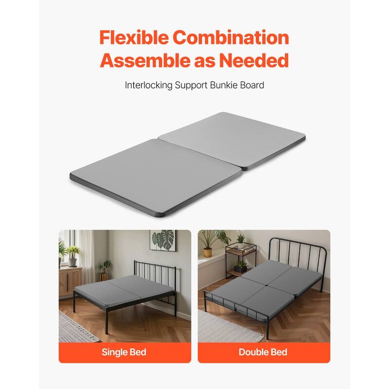 Grey Oxford Fabric Heavy-Duty Wooden Bunkie Board with Modular Design and Breathable Cover