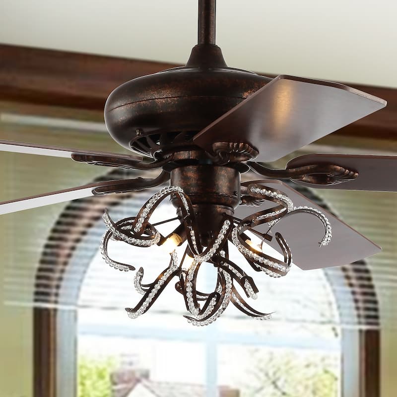 SAFAVIEH Lighting 52-Inch Sensa Ceiling Light Fan (with Remote) - 52" W x 52" L x 25.5" H