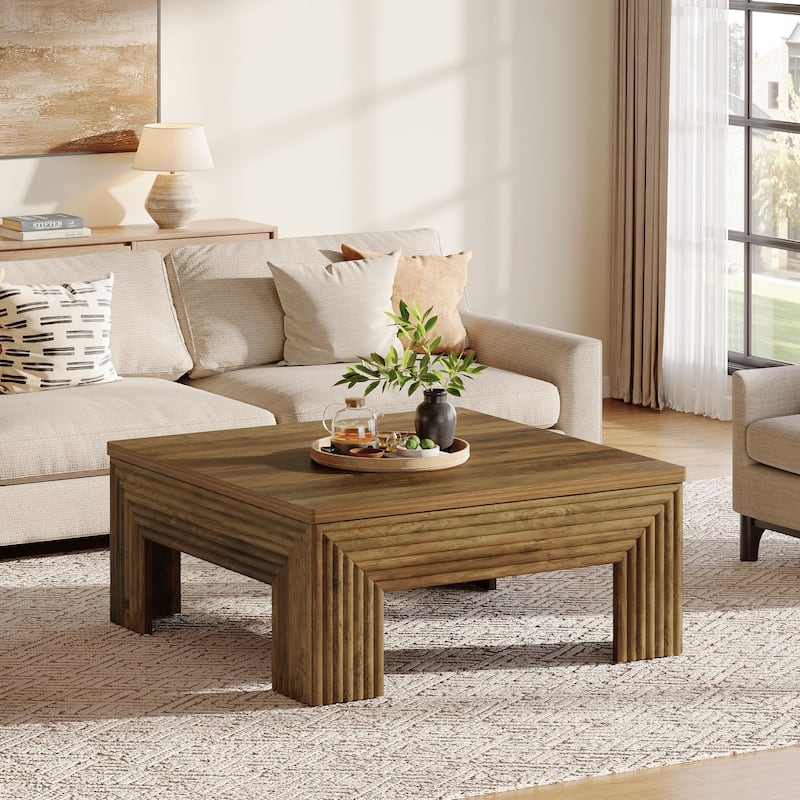 Square Coffee Table, 39.4 Inch Rustic Living Room Center Table