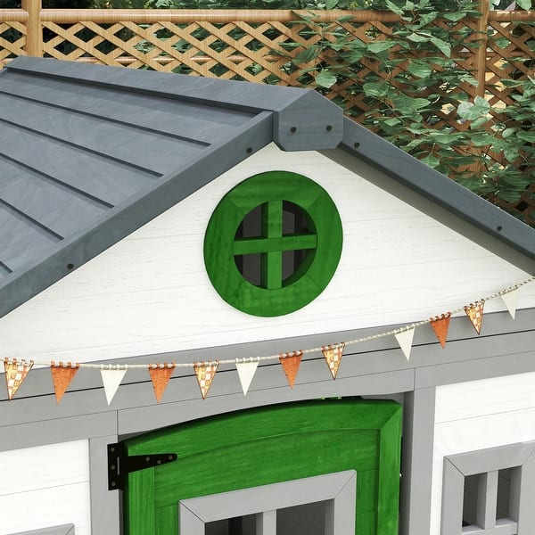 Play House For Kids Ages 4-8 Outsunny Wooden Playhouse For Kids