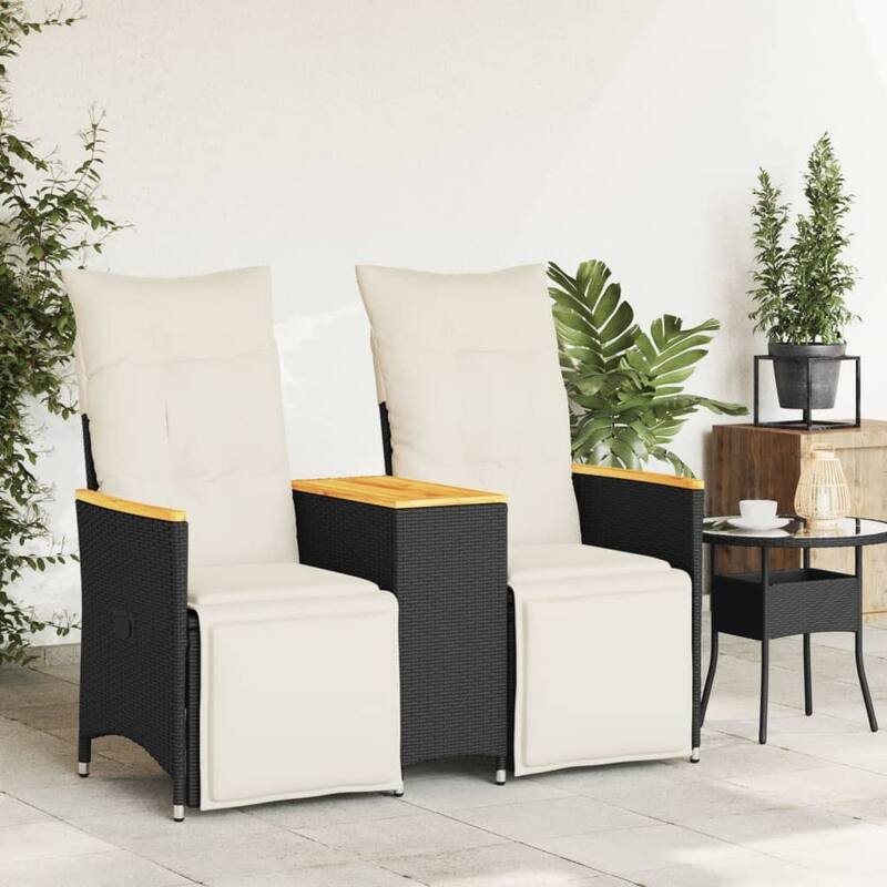 vidaXL Reclining Patio Sofa 2-Seater with Table Loveseat Furniture Poly Rattan - 23.2 x 51.2 x 36.2 in