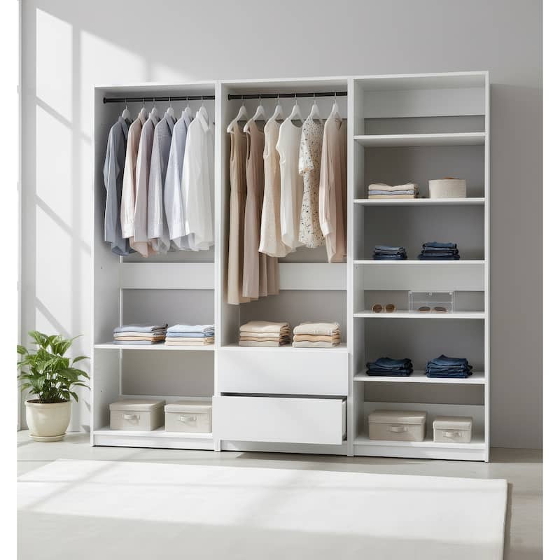 Prosper White Freestanding Walk in Wood Closet System - 94.2"W x 15.7"D x 83" H