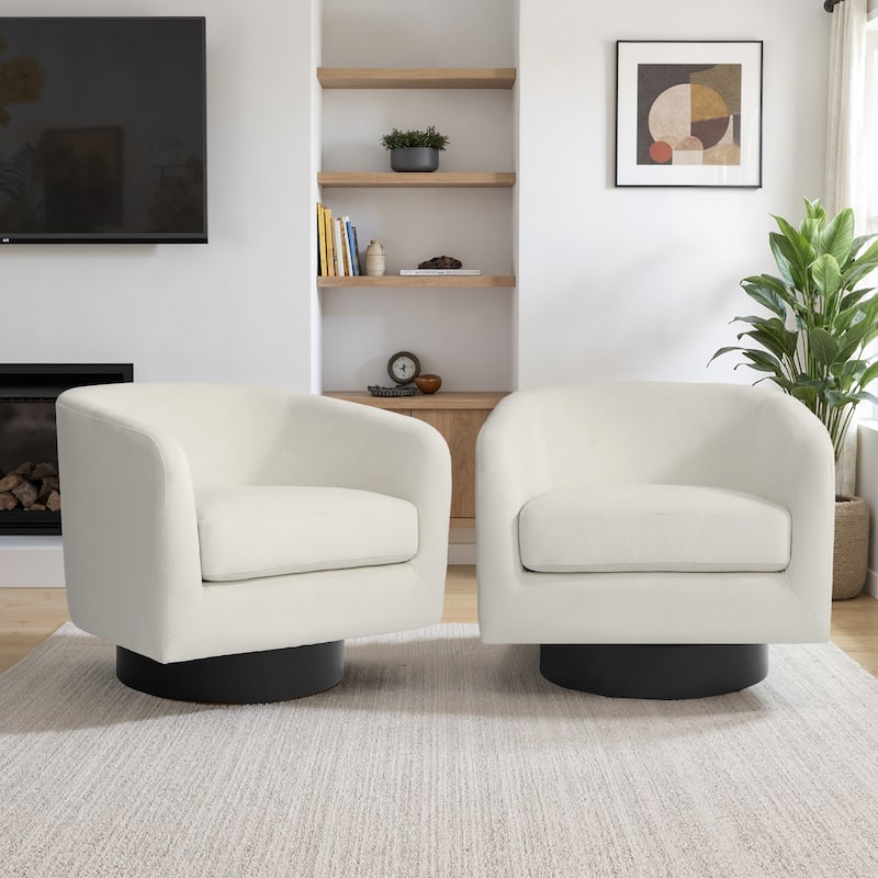 Modern Barrel Swivel Accent Chairs For Living Room - 31" W × 29" D × 29" H - Ivory-Set of 2