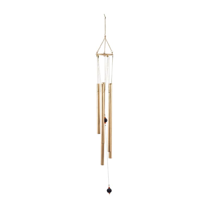 34" Metal Wind Chimes Contemporary Gold Pipe Outdoor Wind Chime Bells Peaceful Home or Deck Decor Beautiful Gift - 4" x 4" x 43"