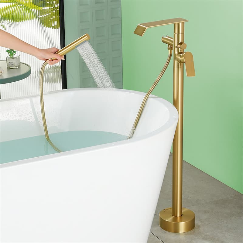 Freestanding Tub Faucet With Hand Sprayer Floor Mount Roman Bathtub Faucet Modern Waterfall Tub Filler Trim With Handheld Showe