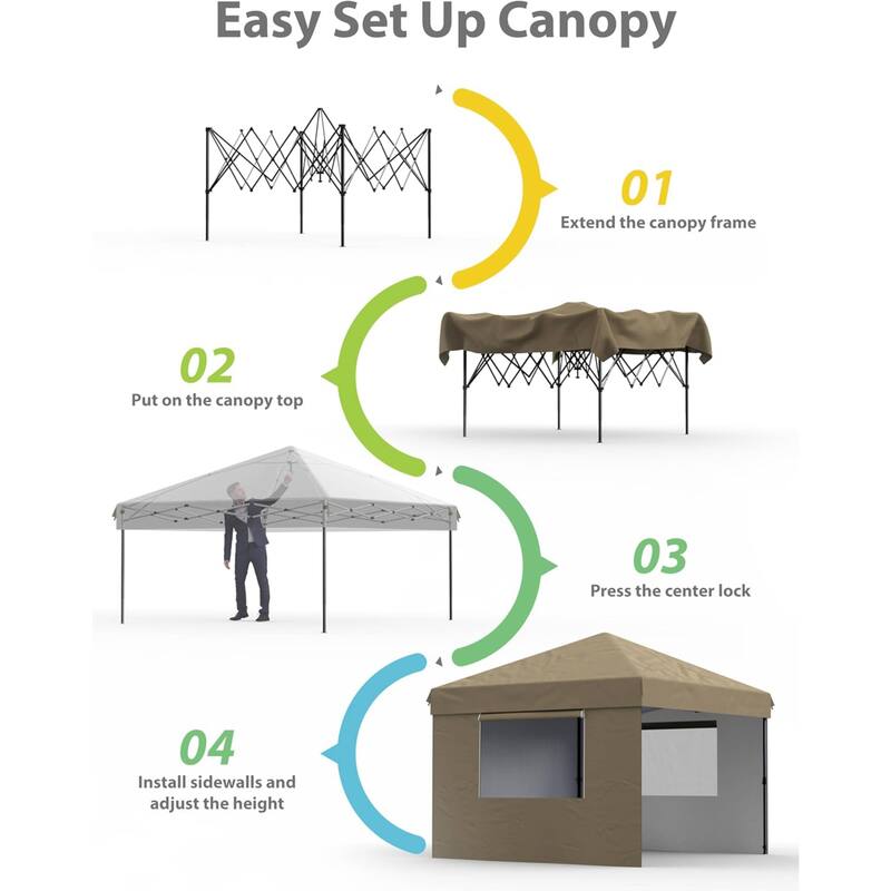 Outdoor 4-Sidewall 10x10 Pop Up Canopy Tent for Picnics, Camping