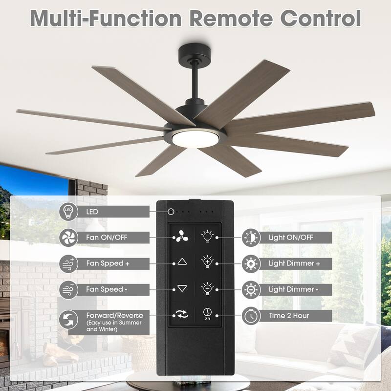 60" Transitional Black Large Windmill Ceiling Fan with Light and Remote - 60-inch W x 12.8-inch H