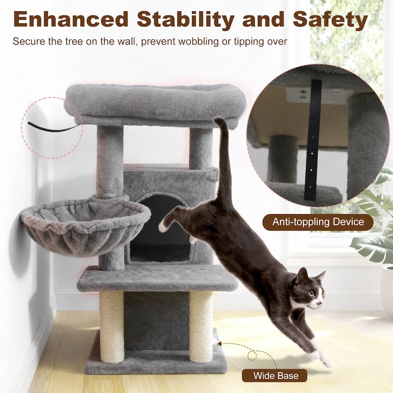 Gymax 33.5'' Cat Tree w/ 2-Tier Condo Padded Plush Top Perch Sisal
